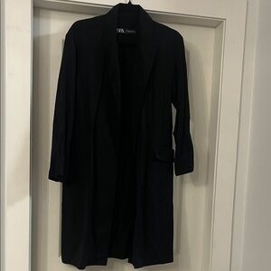 Zara Black Open-Front Long blazer